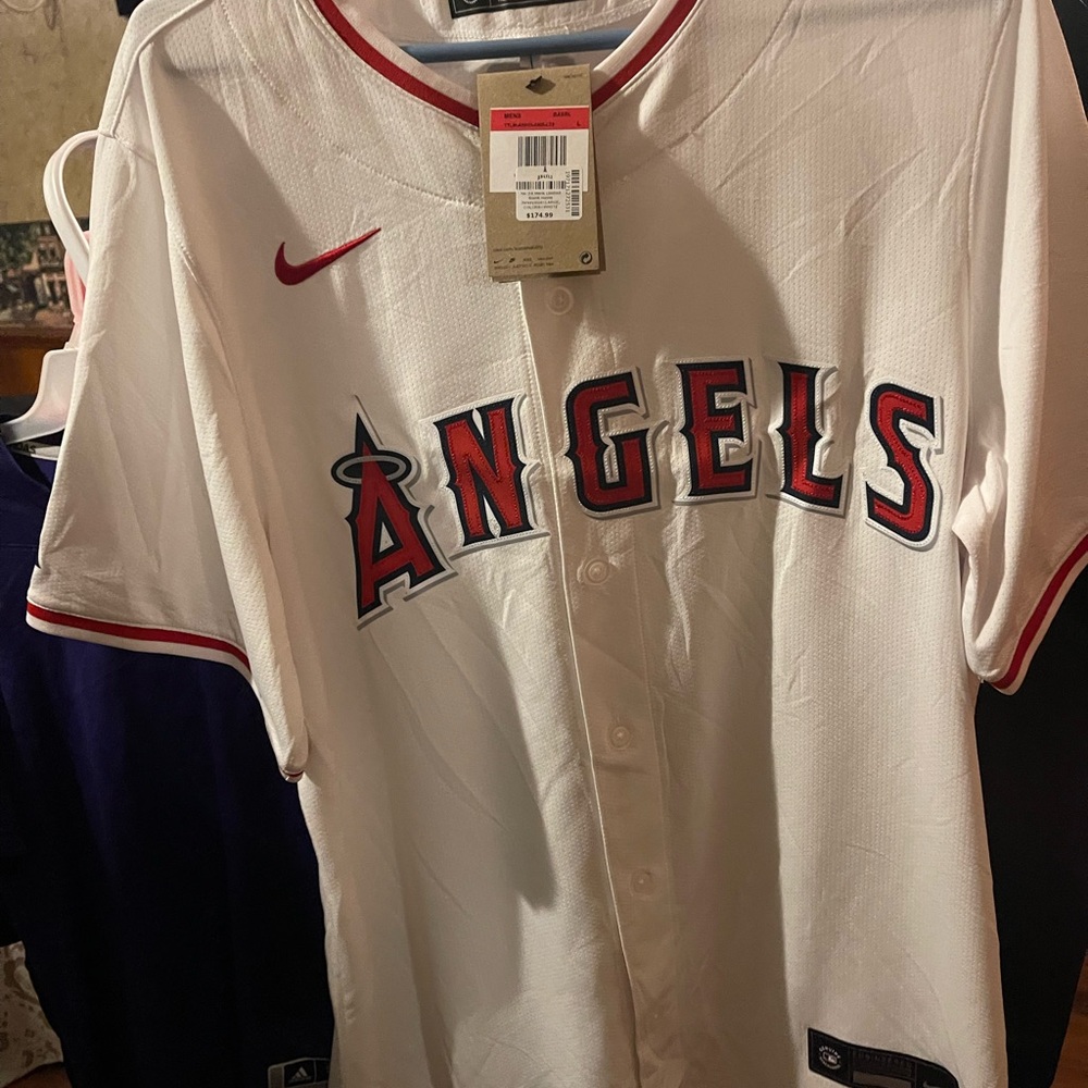 Nike White and Red Angels Baseball Jersey